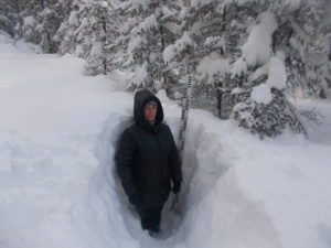 Снегосъемка на лес. маршруре Кытлым (техник-метеоролог Кочергина) О.В. Высота снега 140 см.